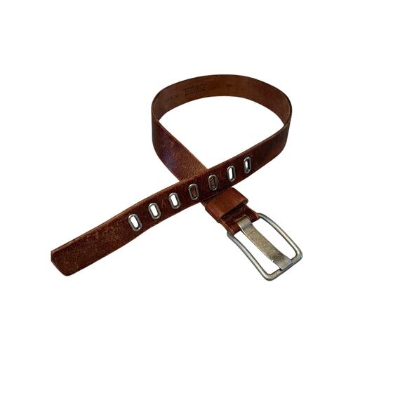 Title Unknown Accessories - Cognac genuine leather weathered western chic grommet belt